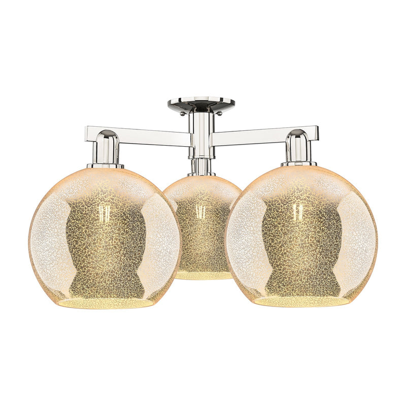 Innovations Athens 28in 3-Light Semi-Flush Mount | Industrial Modern Polished Nickel and Mercury Glass | Entryway & Hallway | Model 716-3F-PN-G128-10