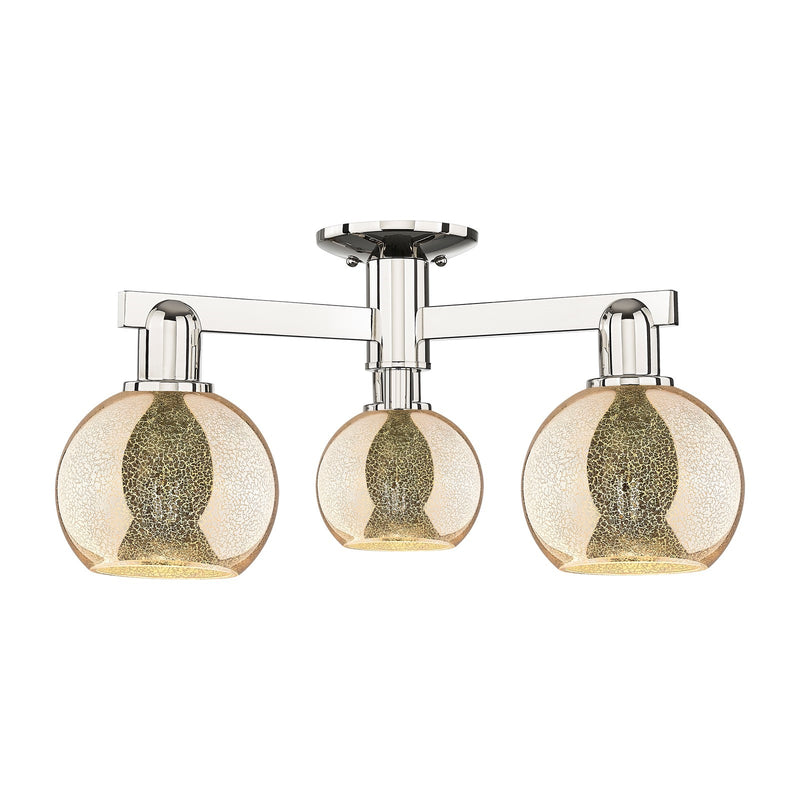 Innovations Athens 23in 3-Light Semi-Flush Mount | Industrial Polished Nickel Steel and Mercury Glass | Entryway & Hallway | Model 716-3F-PN-G128-6