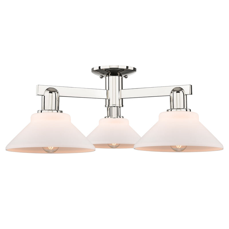Innovations Orwell 26in 3-Light Semi-Flush Mount | Industrial Polished Nickel Steel and Matte White Glass | Kitchen & Hallway | Model 716-3F-PN-G131