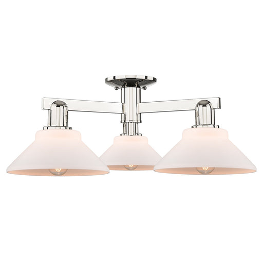 Innovations Orwell 26in 3-Light Semi-Flush Mount | Industrial Polished Nickel Steel and Matte White Glass | Kitchen & Hallway | Model 716-3F-PN-G131