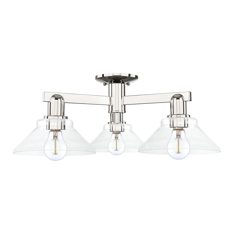 Innovations Orwell 26in 3-Light Semi-Flush Mount | Industrial Polished Nickel and Clear Glass | Living Room & Entryway Damp Rated | Model 716-3F-PN-G132