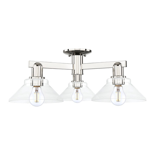 Innovations Orwell 26in 3-Light Semi-Flush Mount | Industrial Polished Nickel and Clear Glass | Living Room & Entryway Damp Rated | Model 716-3F-PN-G132