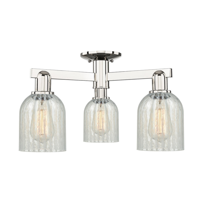Innovations Caledonia 23in 3-Light Semi-Flush Mount | Industrial Modern Polished Nickel and Mouchette Glass | Kitchen & Hallway | Model 716-3F-PN-G2511