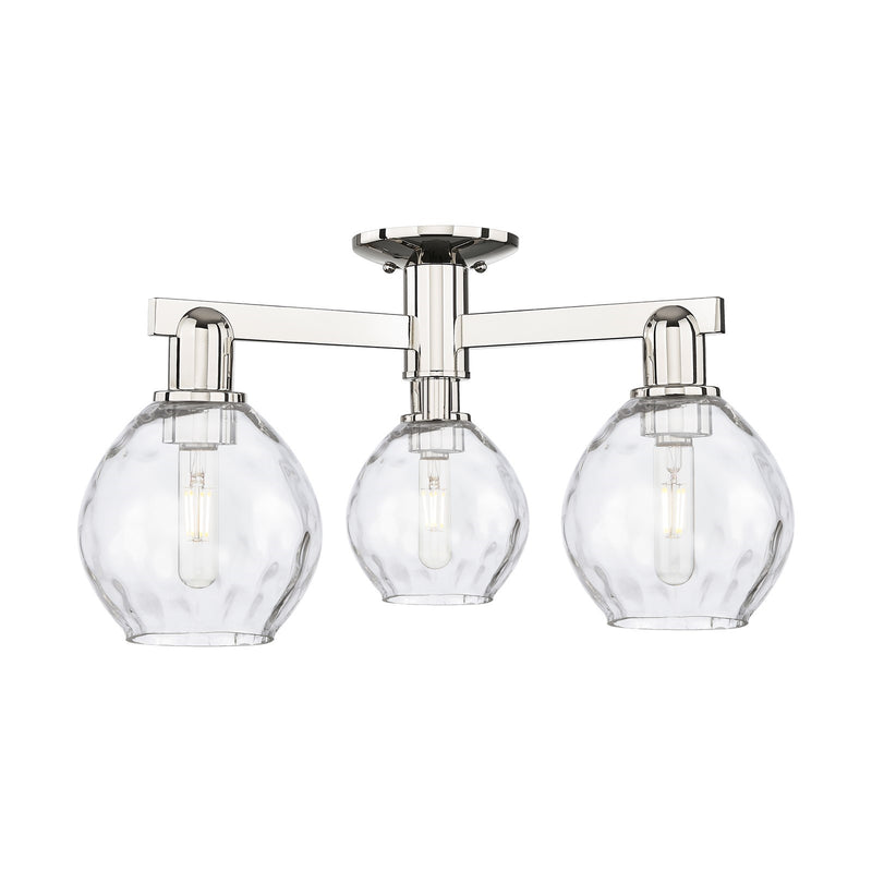 Innovations Waverly 24in 3-Light Semi-Flush Mount | Industrial Polished Nickel and Clear Glass | Entryway & Hallway | 23.5 x 10.38 | Model 716-3F-PN-G362