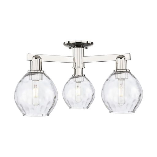 Innovations Waverly 24in 3-Light Semi-Flush Mount | Industrial Polished Nickel and Clear Glass | Entryway & Hallway | 23.5 x 10.38 | Model 716-3F-PN-G362
