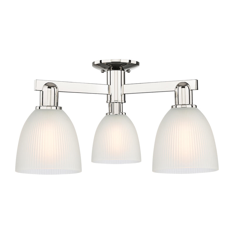 Innovations Castile 24in 3-Light Semi-Flush Mount | Industrial Polished Nickel Steel and White Glass | Damp-Rated Entryway & | Model 716-3F-PN-G381