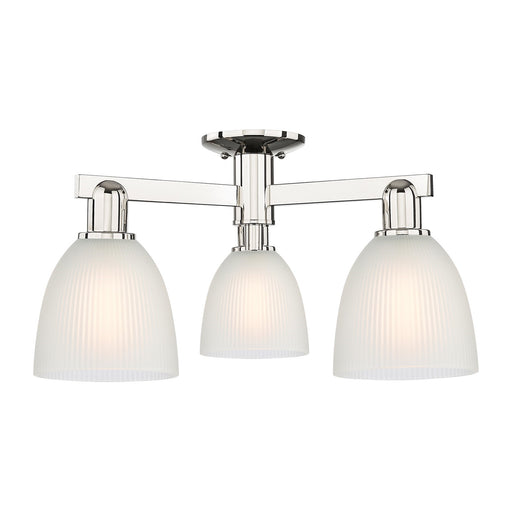 Innovations Castile 24in 3-Light Semi-Flush Mount | Industrial Polished Nickel Steel and White Glass | Damp-Rated Entryway & | Model 716-3F-PN-G381