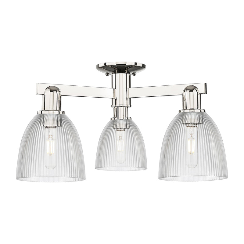Innovations Castile 24in 3-Light Semi-Flush Mount | Industrial Polished Nickel and Clear Glass | Entryway & Hallway | 23.5 x 10.88 | Model 716-3F-PN-G382