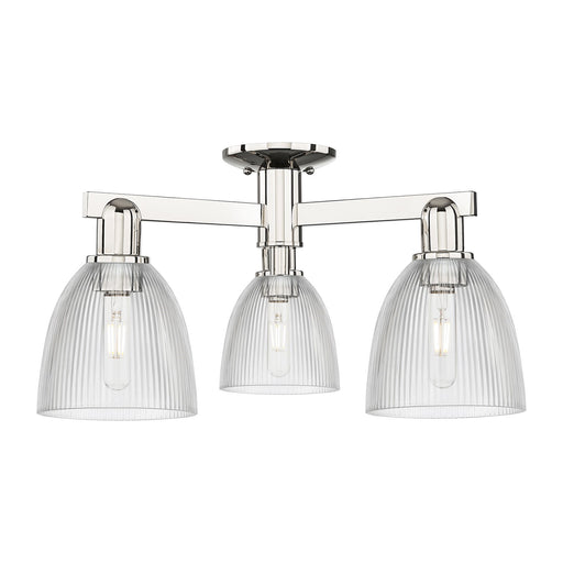 Innovations Castile 24in 3-Light Semi-Flush Mount | Industrial Polished Nickel and Clear Glass | Entryway & Hallway | 23.5 x 10.88 | Model 716-3F-PN-G382