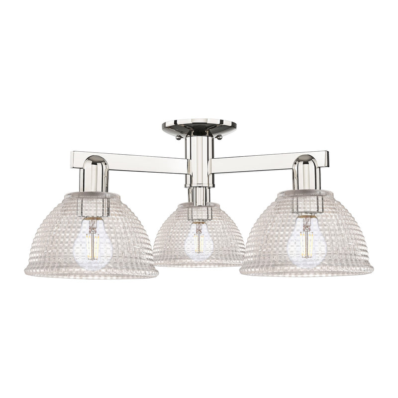 Innovations Arietta 26in 3-Light Semi-Flush Mount | Polished Nickel Steel and Clear Glass Dome | Damp-Rated Entryway & Hallway | Model 716-3F-PN-G422