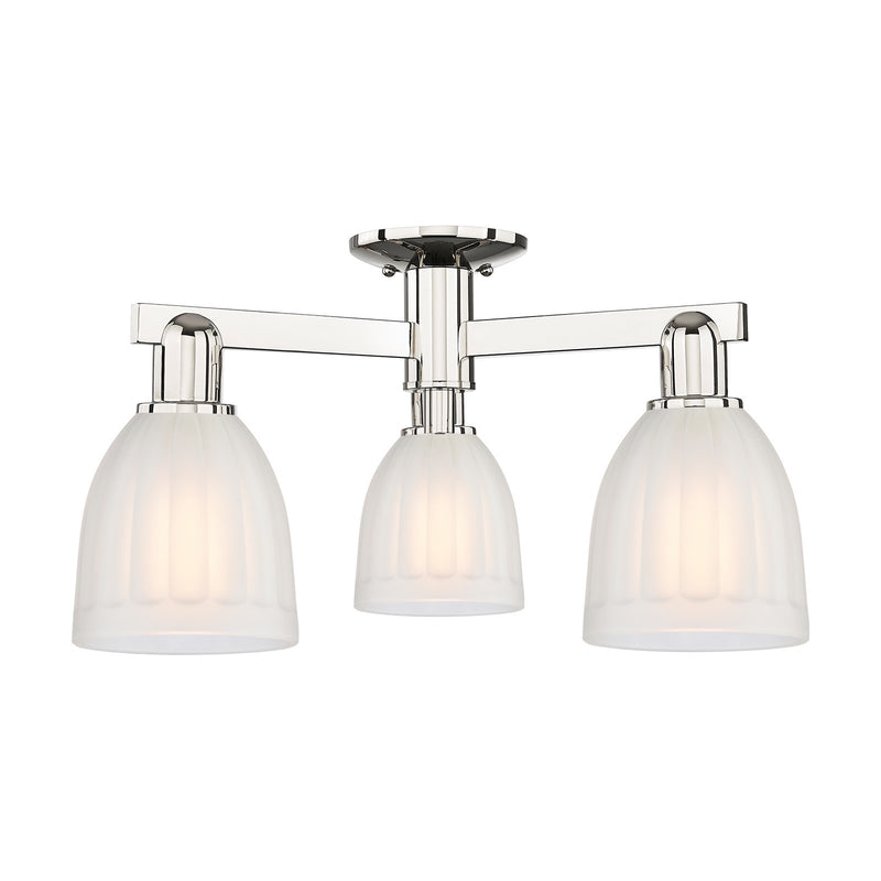 Innovations Brookfield 23.25in 3-Light Semi-Flush Mount | Industrial Modern Contempo Polished Nickel and White Frosted Ribbed Glass | Model 716-3F-PN-G441