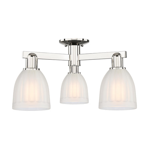 Innovations Brookfield 23.25in 3-Light Semi-Flush Mount | Industrial Modern Contempo Polished Nickel and White Frosted Ribbed Glass | Model 716-3F-PN-G441