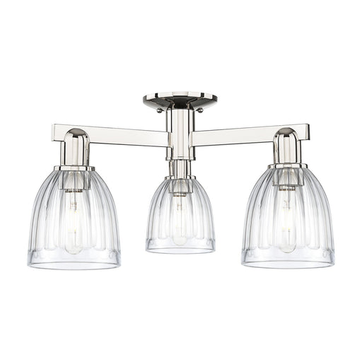Innovations Brookfield 23.25in 3-Light Semi-Flush Mount | Industrial Polished Nickel Steel and Clear Ribbed Glass | Entryway & | Model 716-3F-PN-G442