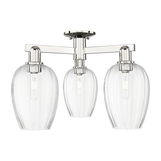 Innovations Preston 3Lt 24" Flute Semi-Flush, PN/Clear - 716-3F-PN-G457-6CL