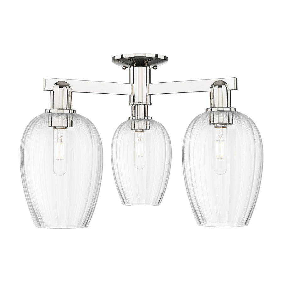 Innovations Preston 3Lt 24" Flute Semi-Flush, PN/Clear - 716-3F-PN-G457-6CL