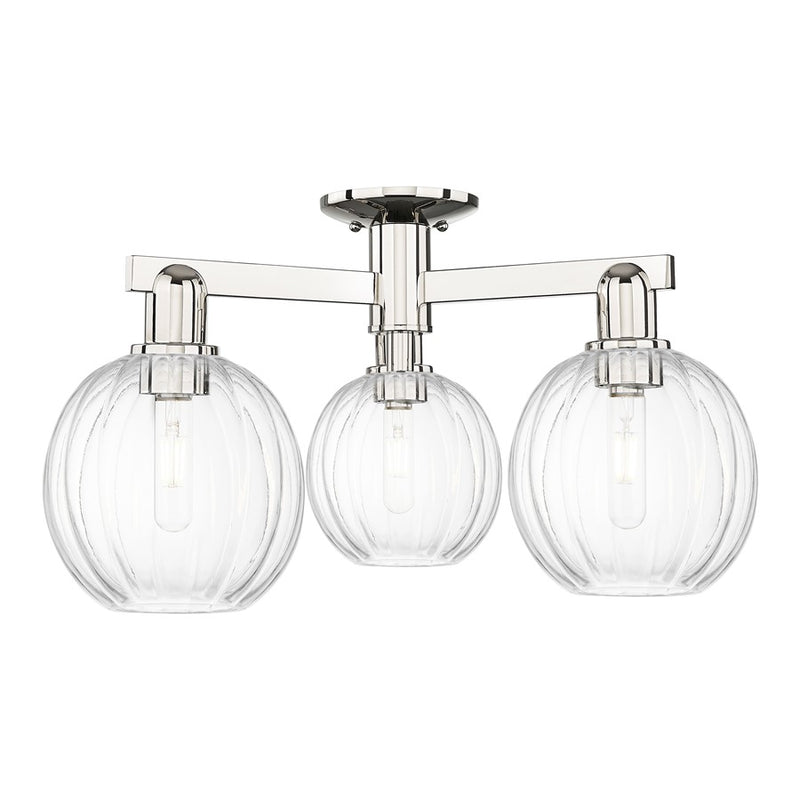 Innovations Preston 3Lt 25" Globe Semi-Flush, PN/Clear - 716-3F-PN-G458-7CL