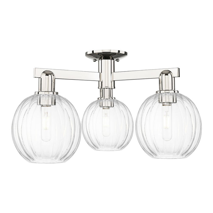 Innovations Preston 3Lt 25" Globe Semi-Flush, PN/Clear - 716-3F-PN-G458-7CL