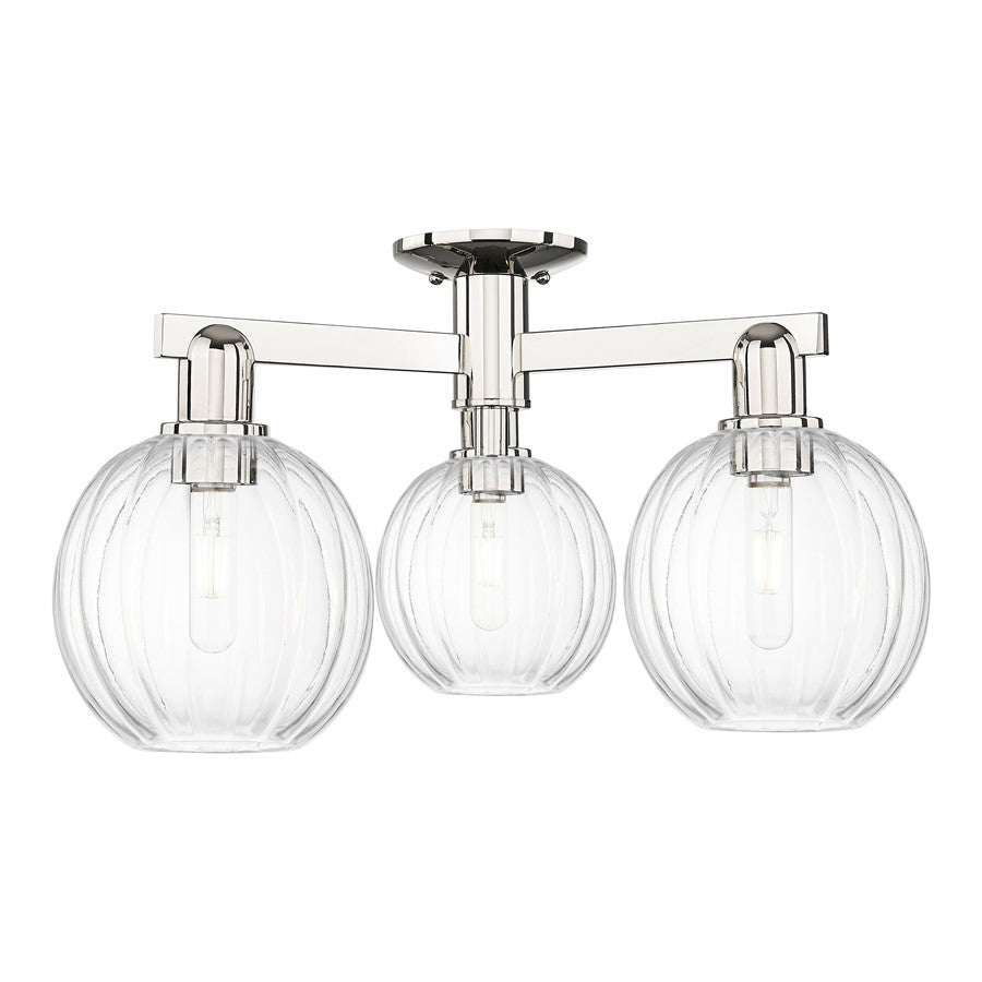 Innovations Preston 3Lt 25" Globe Semi-Flush, PN/Clear - 716-3F-PN-G458-7CL
