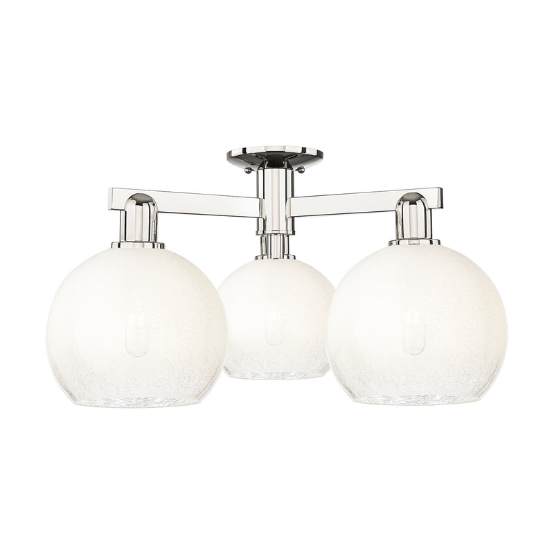 Innovations Brookhaven Globe 25.5in 3-Light Semi-Flush Mount | Industrial Polished Nickel and Opal Glass | Living Room & Dining | Model 716-3F-PN-G483-8OP