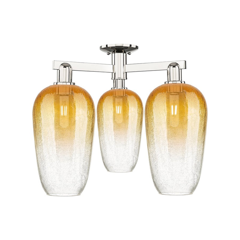 Innovations Brookhaven Flute 3Lt 25" Semi-Flush, PN/Amber - 716-3F-PN-G484-7AM