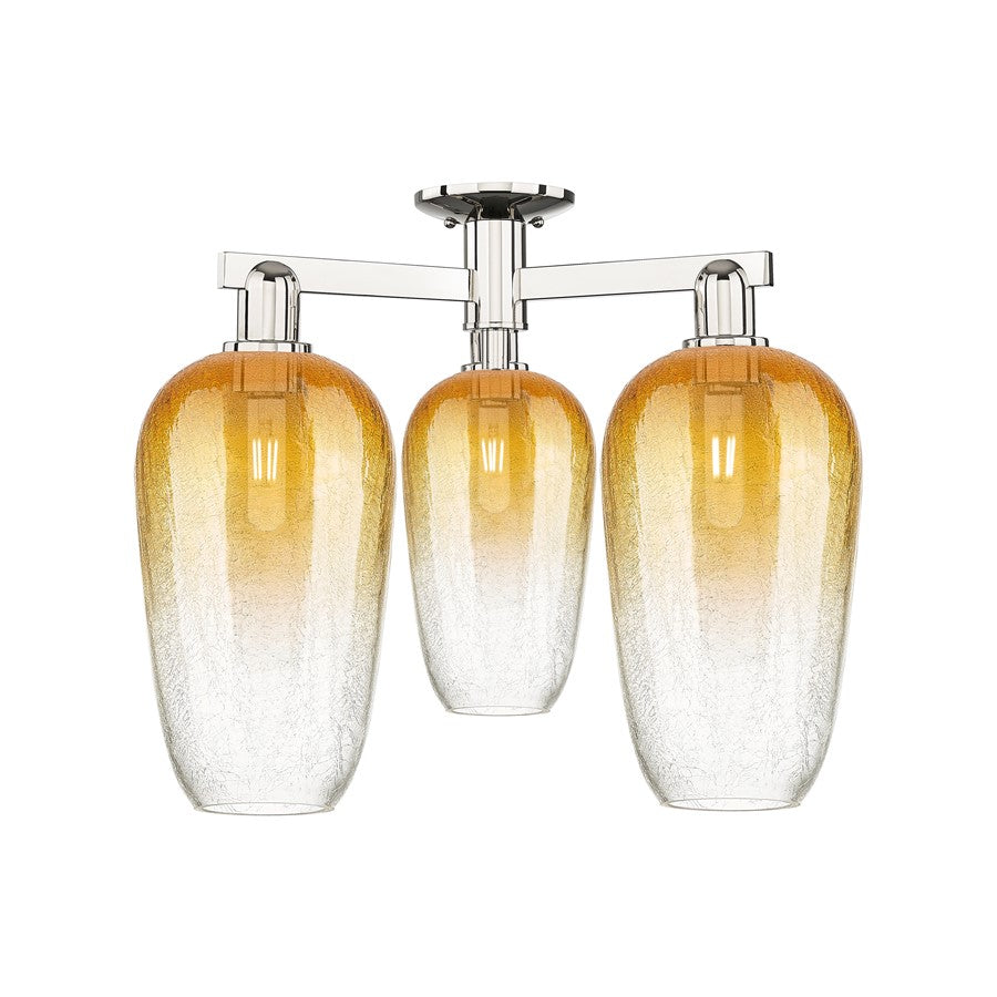 Innovations Brookhaven Flute 3Lt 25" Semi-Flush, PN/Amber - 716-3F-PN-G484-7AM