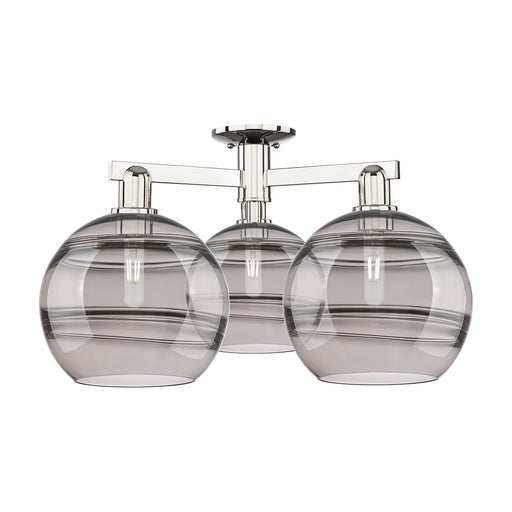 Innovations Rochester 28in 3-Light Semi-Flush Mount | Industrial Polished Nickel and Light Smoke Glass | Entryway & Hallway | Model 716-3F-PN-G556-10SM