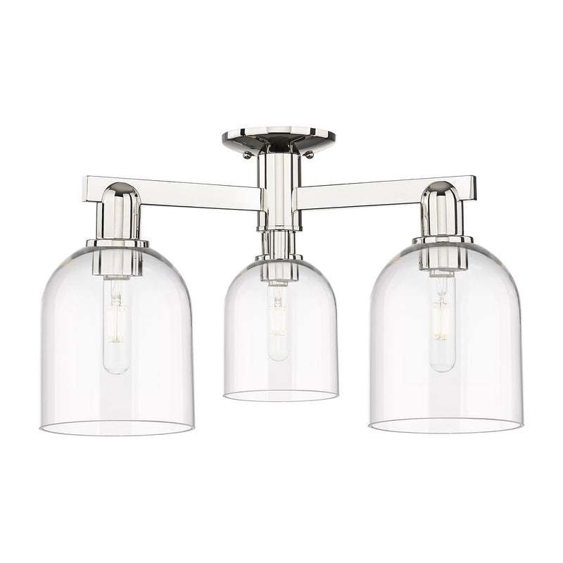 Innovations Bella 23in 3-Light Semi-Flush Mount | Polished Nickel Steel and Clear Bell Glass | Living Room & Bedroom | 23 x 23 | Model 716-3F-PN-G558-6CL