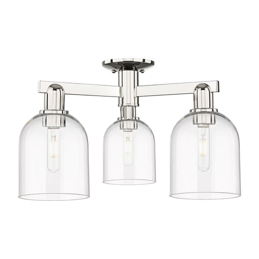 Innovations Bella 23in 3-Light Semi-Flush Mount | Polished Nickel Steel and Clear Bell Glass | Living Room & Bedroom | 23 x 23 | Model 716-3F-PN-G558-6CL