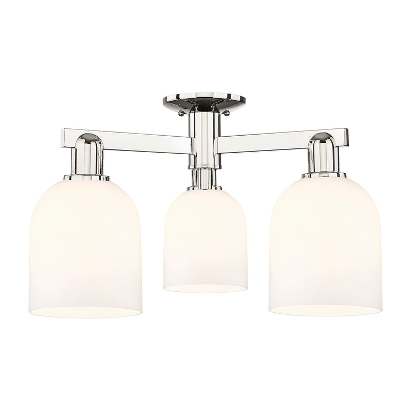 Innovations Bella 23in 3-Light Semi-Flush Mount | Industrial Polished Nickel Steel and White Glass | Kitchen & Entryway | 23 x | Model 716-3F-PN-G558-6GWH