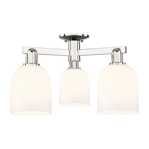 Innovations Bella 23in 3-Light Semi-Flush Mount | Industrial Polished Nickel Steel and White Glass | Kitchen & Entryway | 23 x | Model 716-3F-PN-G558-6GWH