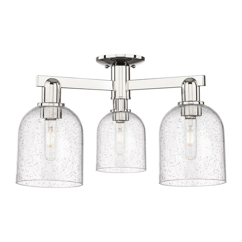 Innovations Bella 23in 3-Light Semi-Flush Mount | Industrial Polished Nickel Steel and Seedy Glass | Entryway & Hallway | 23 x | Model 716-3F-PN-G558-6SDY