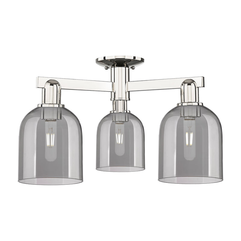 Innovations Bella 23in 3-Light Semi-Flush Mount | Industrial Polished Nickel and Light Smoked Glass | Entryway & Hallway | 23 x | Model 716-3F-PN-G558-6SM