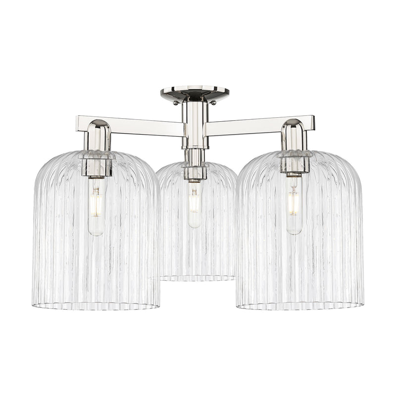 Innovations Bridal Veil 26in 3-Light Semi-Flush Mount | Industrial Polished Nickel Steel and Clear Ribbed Glass | Kitchen & | Model 716-3F-PN-G559-8CL