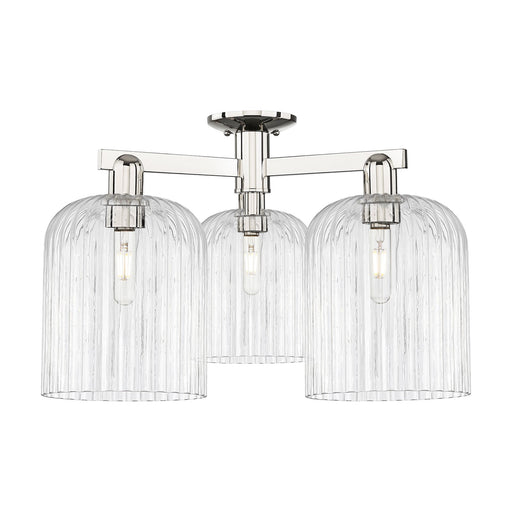 Innovations Bridal Veil 26in 3-Light Semi-Flush Mount | Industrial Polished Nickel Steel and Clear Ribbed Glass | Kitchen & | Model 716-3F-PN-G559-8CL