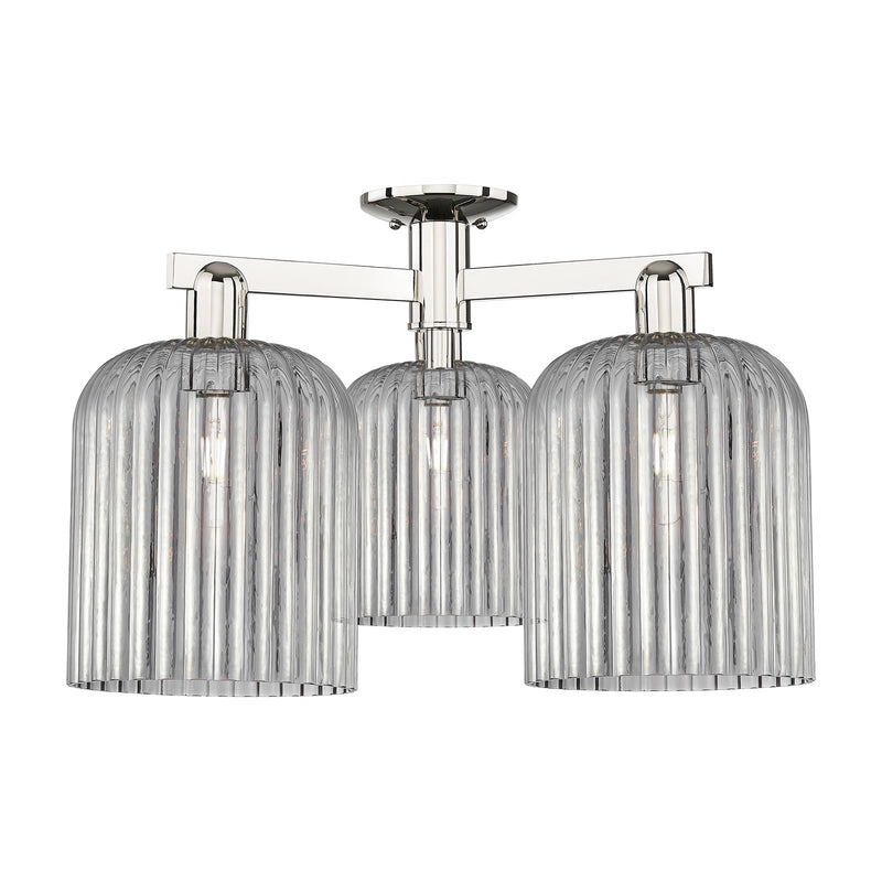 Innovations Bridal Veil 26in 3-Light Semi-Flush Mount | Industrial Polished Nickel and Light Smoke Ribbed Glass | Entryway & | Model 716-3F-PN-G559-8SM