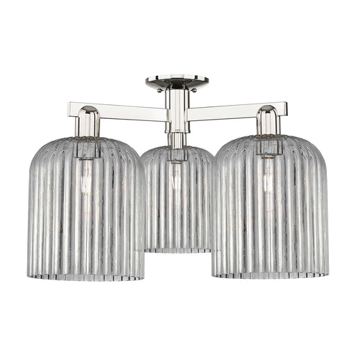 Innovations Bridal Veil 26in 3-Light Semi-Flush Mount | Industrial Polished Nickel and Light Smoke Ribbed Glass | Entryway & | Model 716-3F-PN-G559-8SM