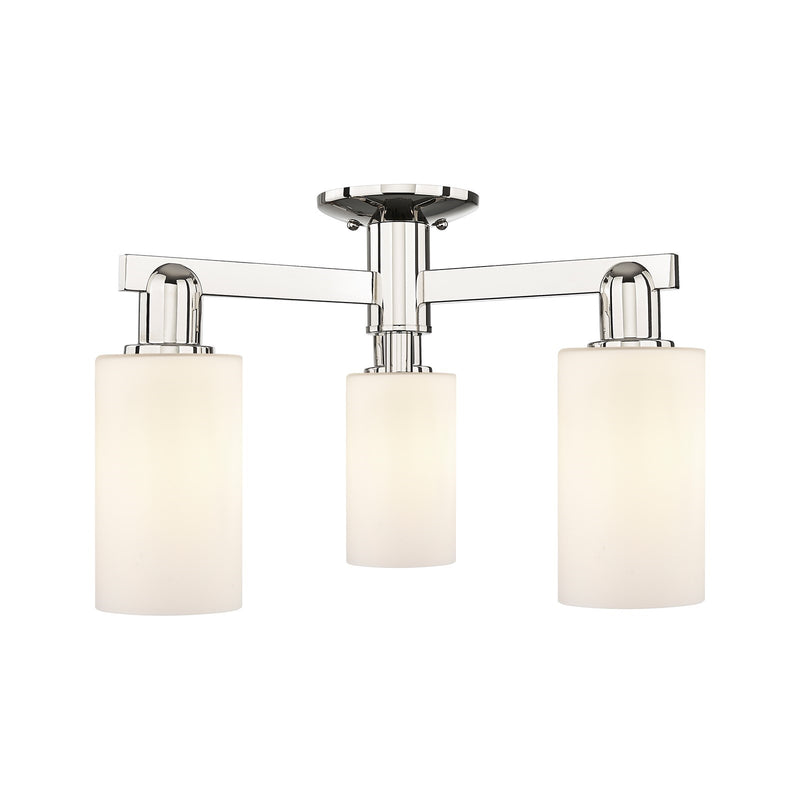 Innovations Clymer 21in 3-Light Semi-Flush Mount | Industrial Polished Nickel Steel and Matte White Glass | Damp-Rated Entryway & | Model 716-3F-PN-G801