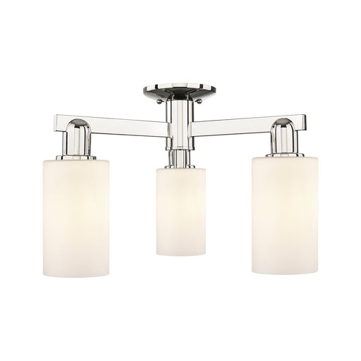 Innovations Clymer 21in 3-Light Semi-Flush Mount | Industrial Polished Nickel Steel and Matte White Glass | Damp-Rated Entryway & | Model 716-3F-PN-G801