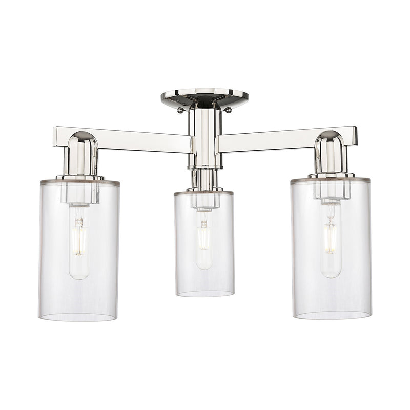 Innovations Clymer 21in 3-Light Semi-Flush Mount | Industrial Polished Nickel and Clear Glass | Entryway & Hallway | 21.38 x 21.38 | Model 716-3F-PN-G802
