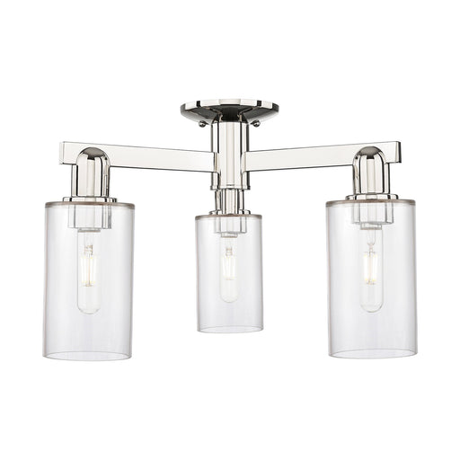 Innovations Clymer 21in 3-Light Semi-Flush Mount | Industrial Polished Nickel and Clear Glass | Entryway & Hallway | 21.38 x 21.38 | Model 716-3F-PN-G802
