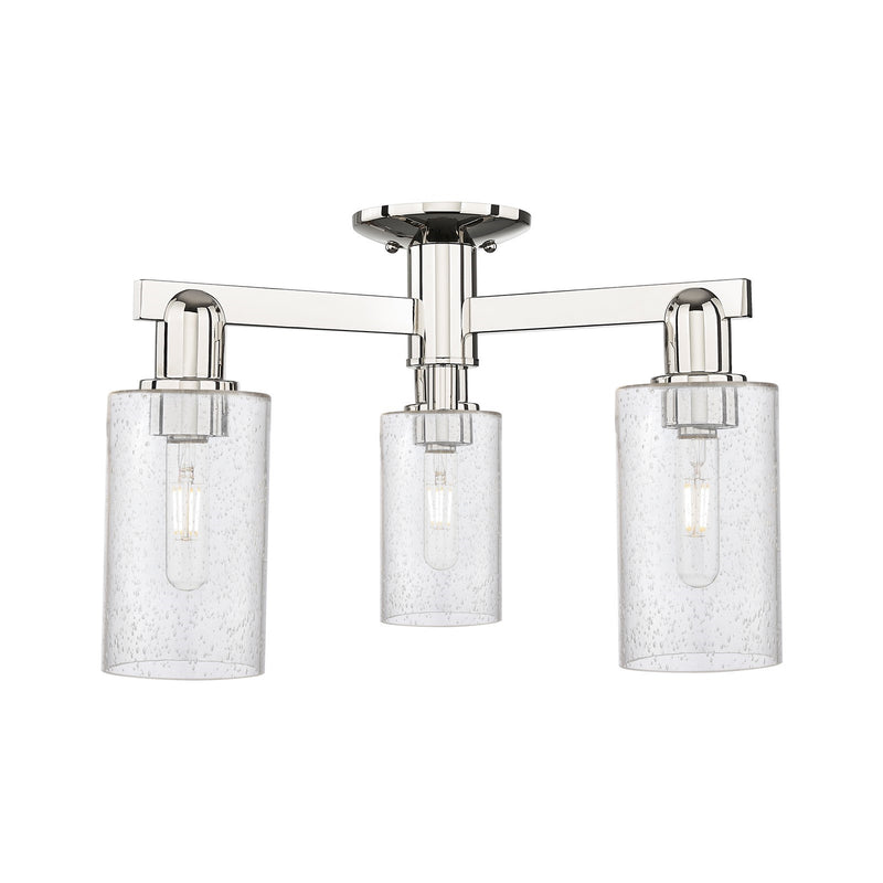 Innovations Clymer 21in 3-Light Semi-Flush Mount | Industrial Polished Nickel Steel and Seedy Glass | Living Room & Entryway | Model 716-3F-PN-G804