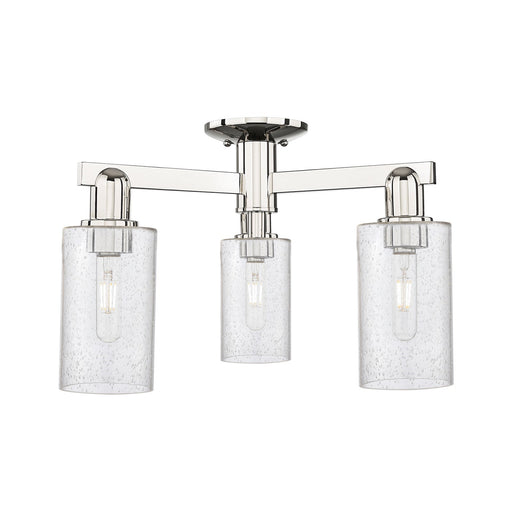 Innovations Clymer 21in 3-Light Semi-Flush Mount | Industrial Polished Nickel Steel and Seedy Glass | Living Room & Entryway | Model 716-3F-PN-G804