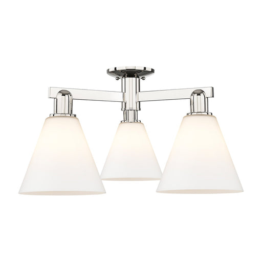 Innovations Berkshire Glass 26in 3-Light Semi-Flush Mount | Industrial Polished Nickel and Matte White Glass | Entryway & Hallway | Model 716-3F-PN-GBC-81