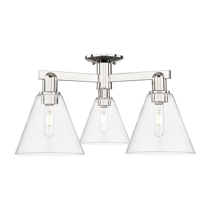 Innovations Berkshire Glass 26in 3-Light Semi-Flush Mount | Industrial Polished Nickel Steel and Clear Glass | Entryway & Hallway | Model 716-3F-PN-GBC-82