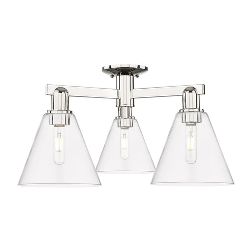 Innovations Berkshire Glass 26in 3-Light Semi-Flush Mount | Industrial Polished Nickel Steel and Clear Glass | Entryway & Hallway | Model 716-3F-PN-GBC-82