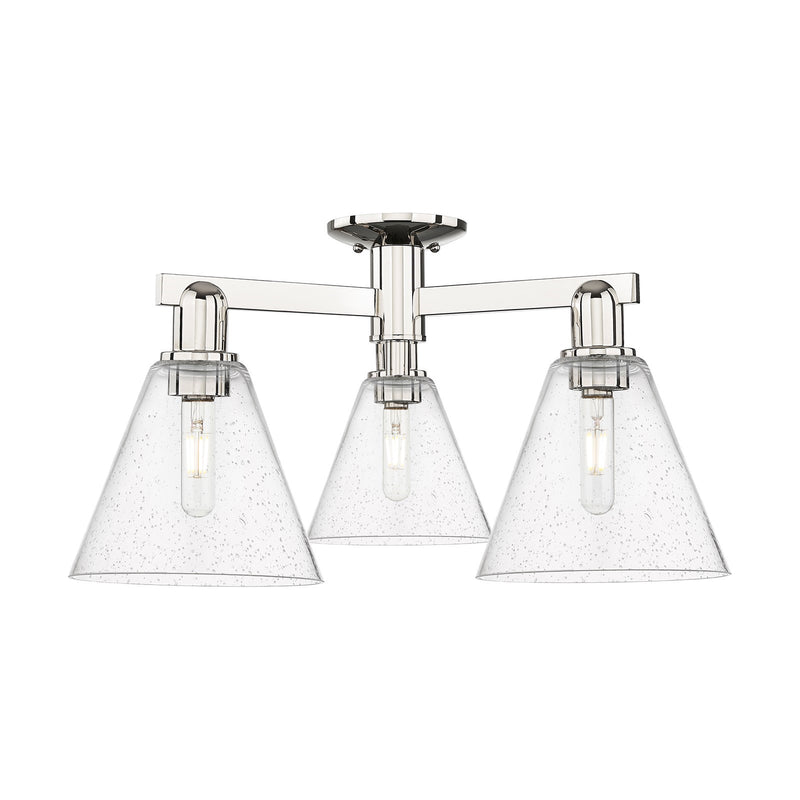 Innovations Berkshire Glass 25.5in 3-Light Semi-Flush Mount | Industrial Polished Nickel and Seedy Glass | Entryway & Hallway | Model 716-3F-PN-GBC-84