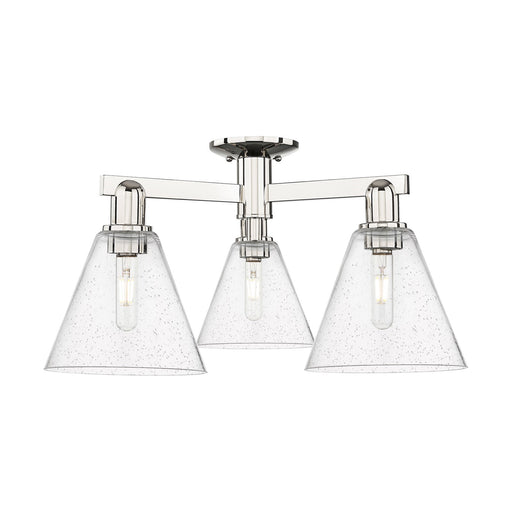 Innovations Berkshire Glass 25.5in 3-Light Semi-Flush Mount | Industrial Polished Nickel and Seedy Glass | Entryway & Hallway | Model 716-3F-PN-GBC-84
