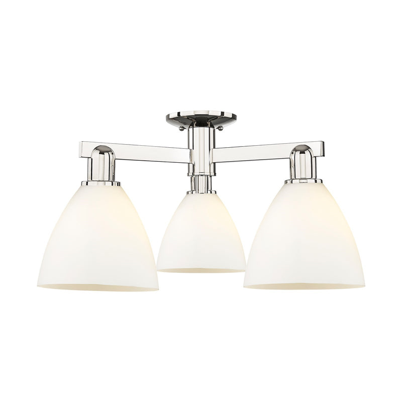 Innovations Bristol 25in 3-Light Semi-Flush Mount | Industrial Polished Nickel and Matte White Glass | Entryway & Hallway | 25 x | Model 716-3F-PN-GBD-751