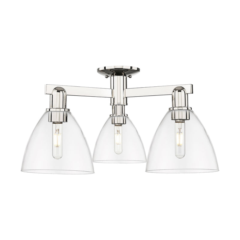 Innovations Bristol 25in 3-Light Semi-Flush Mount | Industrial Polished Nickel Steel and Clear Glass | Living Room & Hallway | Model 716-3F-PN-GBD-752