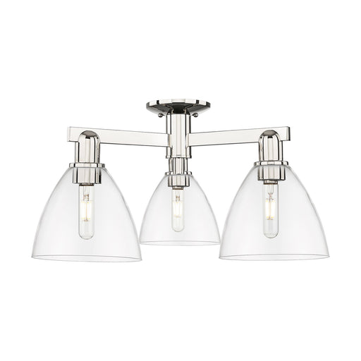 Innovations Bristol 25in 3-Light Semi-Flush Mount | Industrial Polished Nickel Steel and Clear Glass | Living Room & Hallway | Model 716-3F-PN-GBD-752